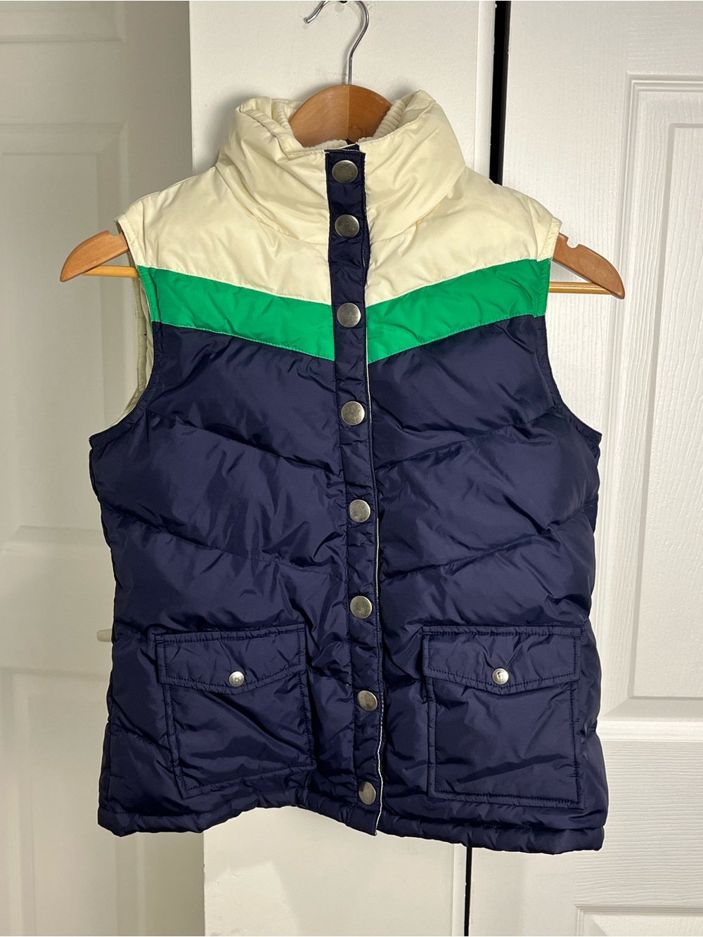 VTG Y2K Old Navy Green Navy Blue Retro Colorblock Vermont Down Puffer Vest Small